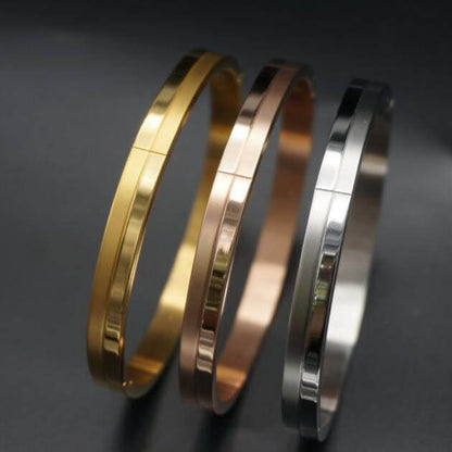 Stainless Steel Cross Line Groove Bangles Bracelets
