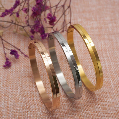 Stainless Steel Cross Line Groove Bangles Bracelets
