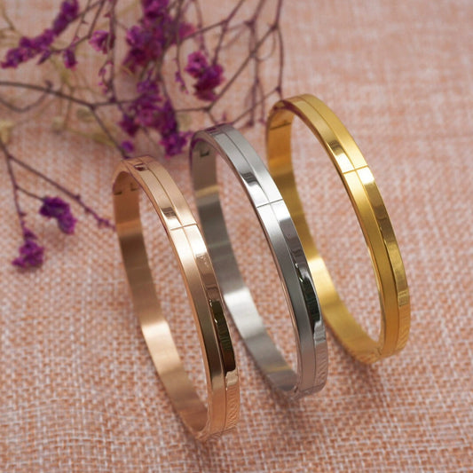 Stainless Steel Cross Line Groove Bangles Bracelets