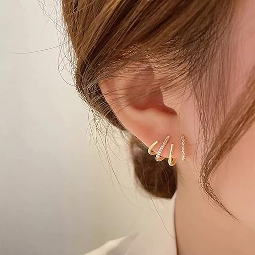 Gold-Tone Crystal Embellished Multi-Row Ear Cuff Earrings