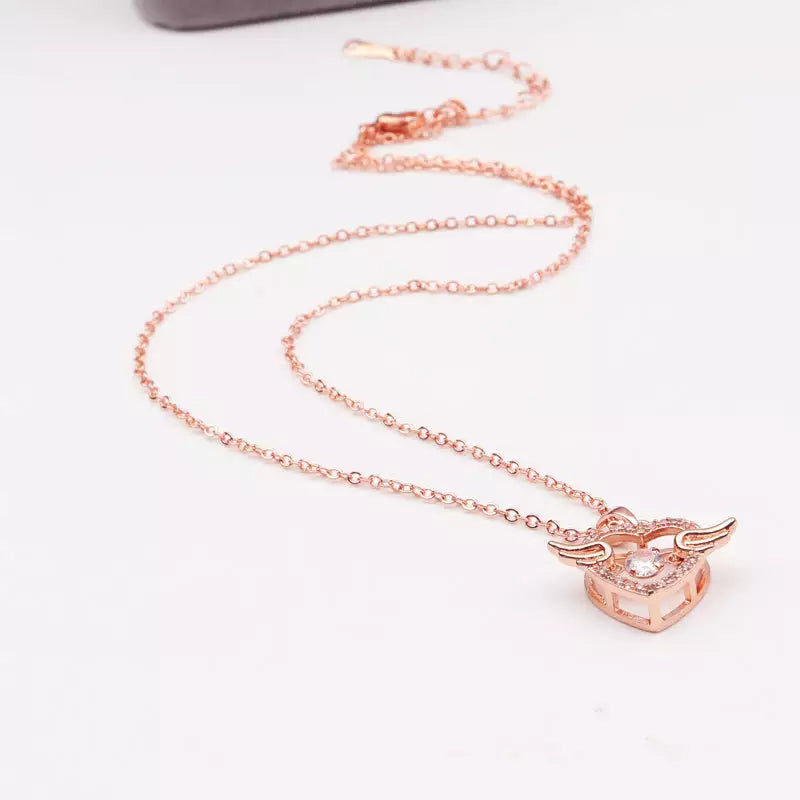 Moving Diamond Zircon Angel Wings Heart Pendant