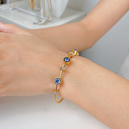 Evil Eyes Zircon Bangle Stainless Steel Cable Bracelet