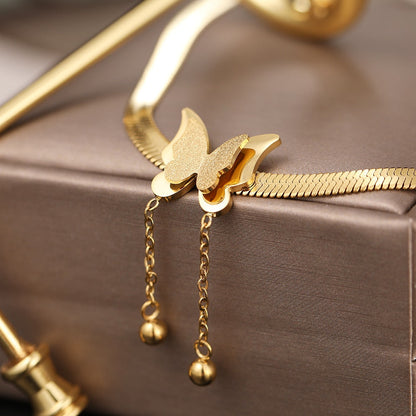 Butterfly Charm Herringbone Chain Choker Necklace