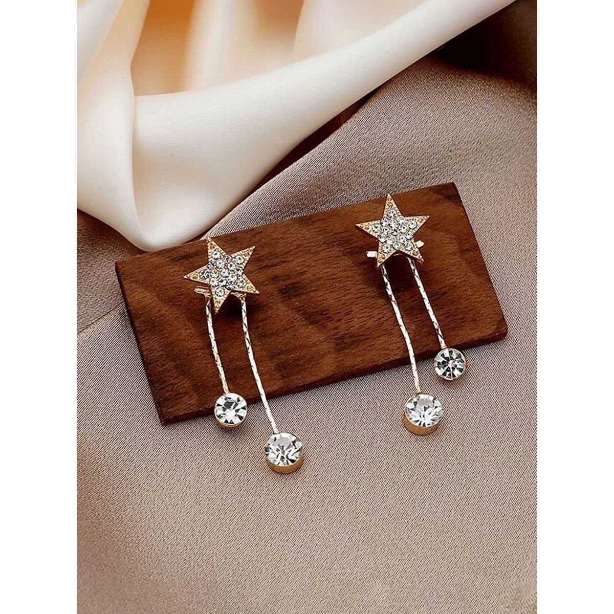 Gold-Tone Crystal Star Tassel Drop Earrings