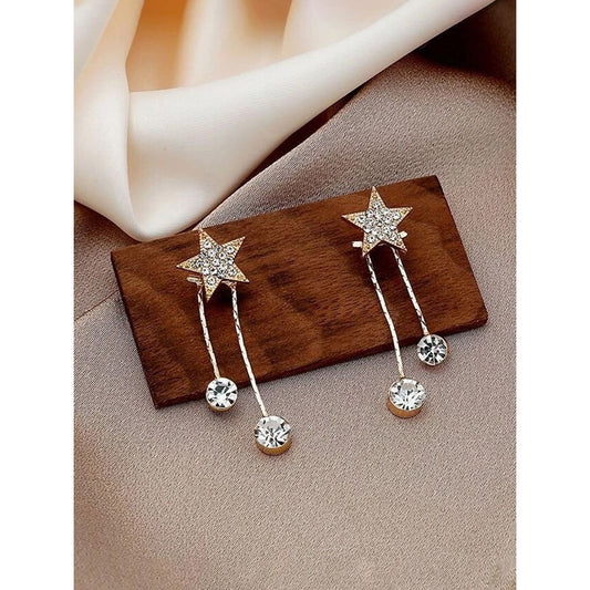 Gold-Tone Crystal Star Tassel Drop Earrings