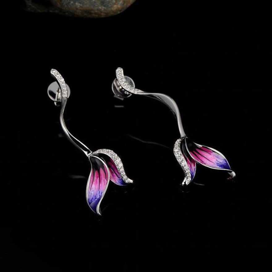 Long beautiful flower shape earrings Alloy Stud Earring