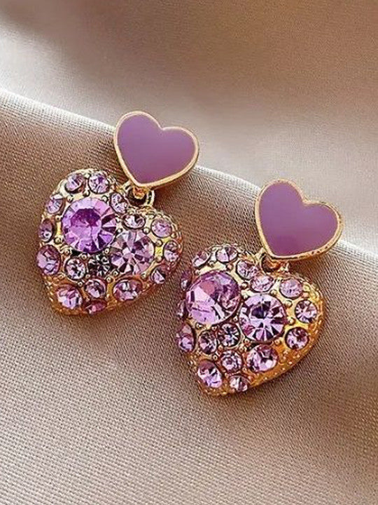Ethonica Purple Crystal Heart Drop Earrings