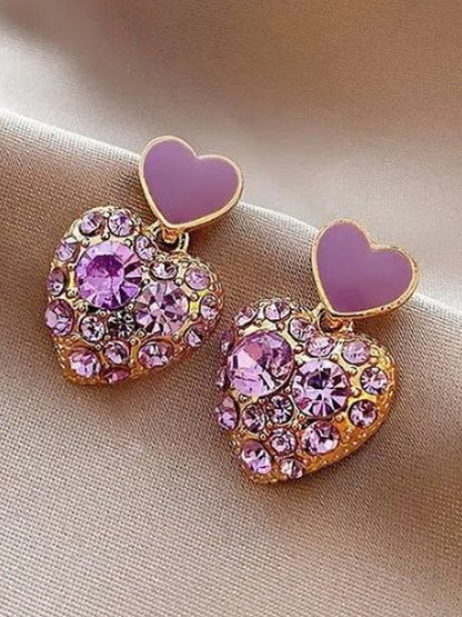 Ethonica Purple Crystal Heart Drop Earrings