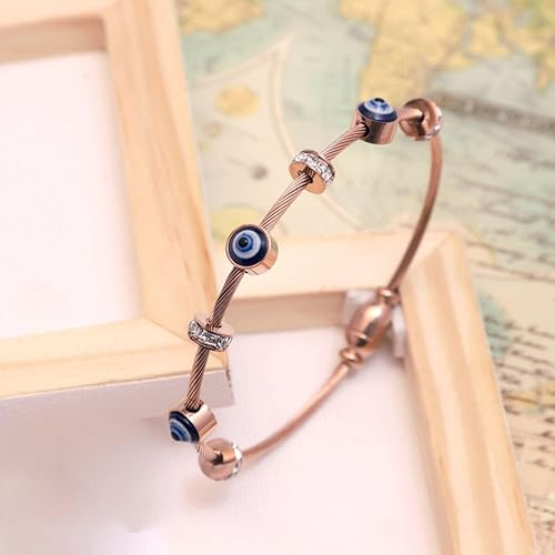 Evil Eyes Zircon Bangle Stainless Steel Cable Bracelet