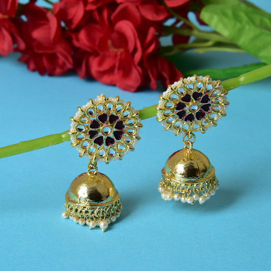 Graceful Gold Plated Kundan & Pearls Traditional Jhumki Earring