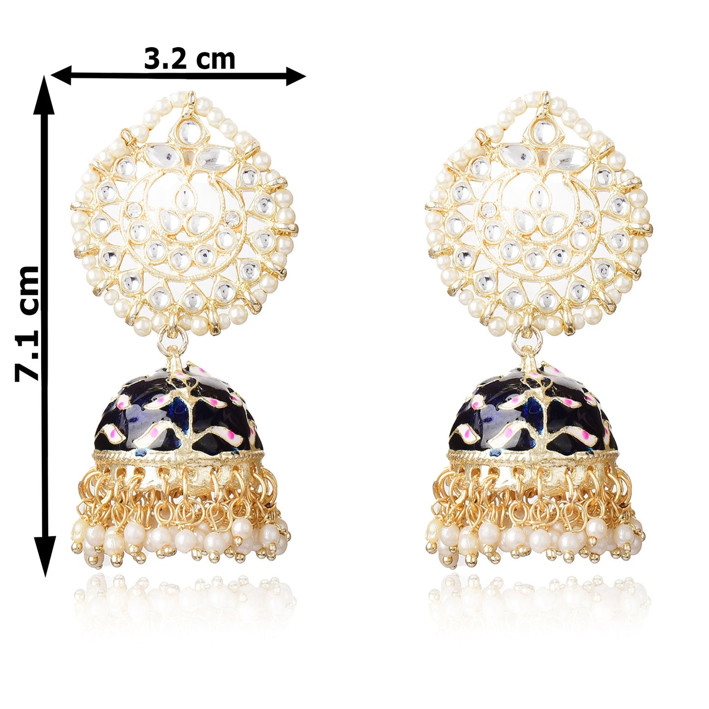 Pearl Gold Plated Kundan Meenakari Jhumka/Jhumki Earring