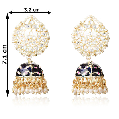 Pearl Gold Plated Kundan Meenakari Jhumka/Jhumki Earring
