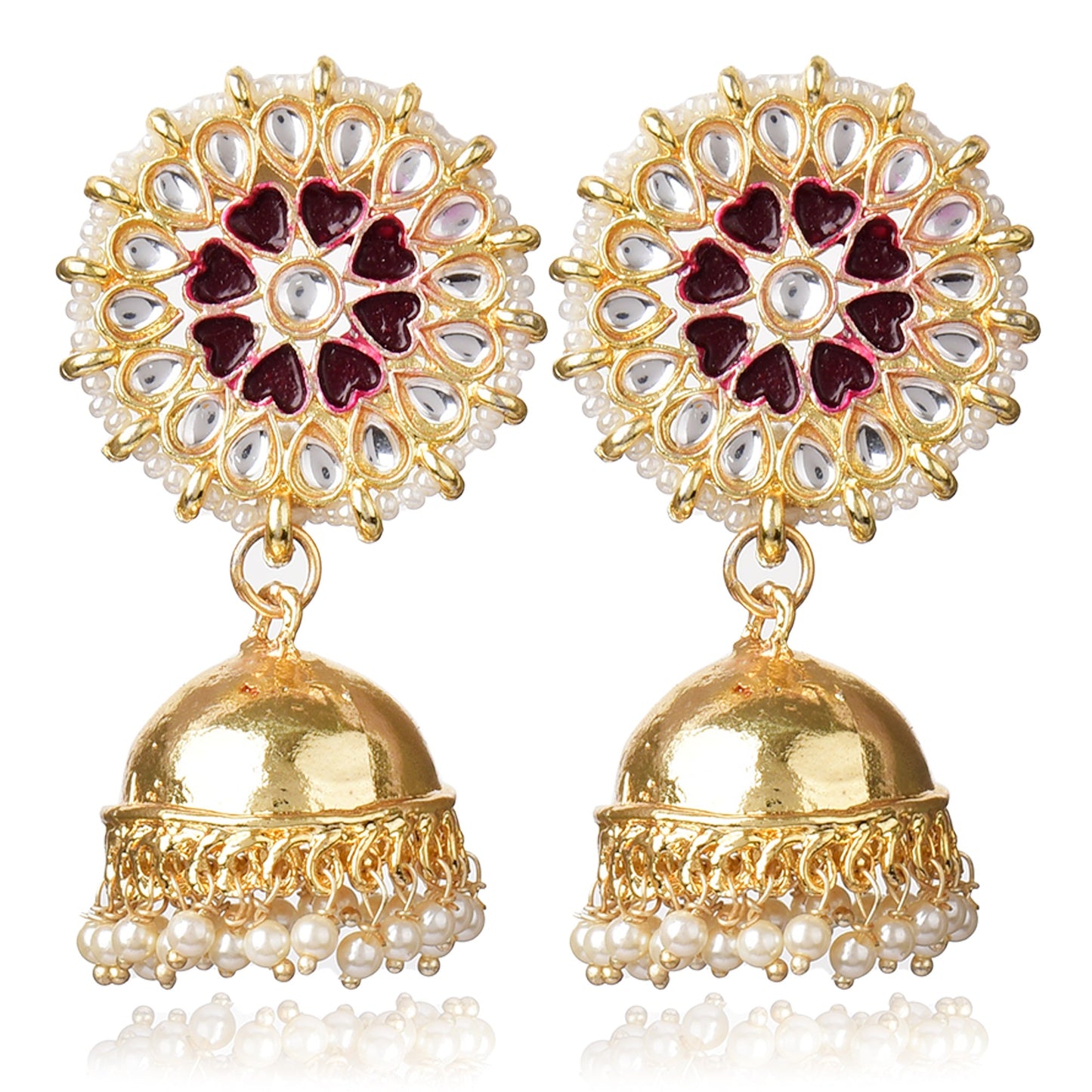 Graceful Gold Plated Kundan & Pearls Traditional Jhumki Earring