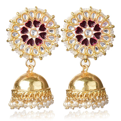 Graceful Gold Plated Kundan & Pearls Traditional Jhumki Earring
