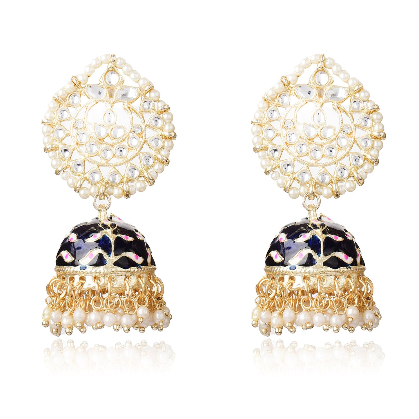 Pearl Gold Plated Kundan Meenakari Jhumka/Jhumki Earring