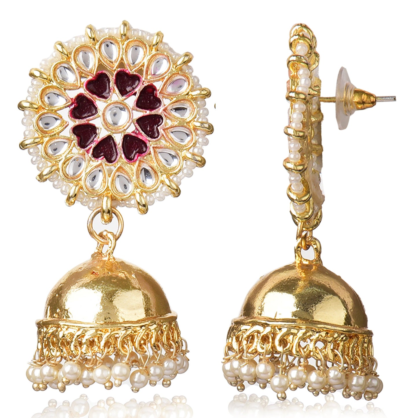 Graceful Gold Plated Kundan & Pearls Traditional Jhumki Earring