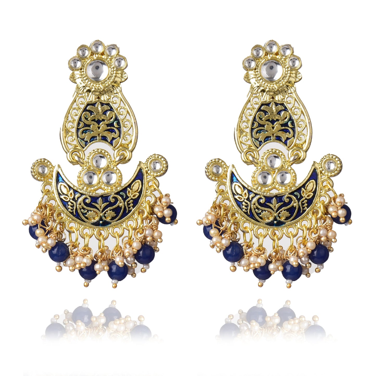Pearls Enameling Multiple Layered Chandbali Earring