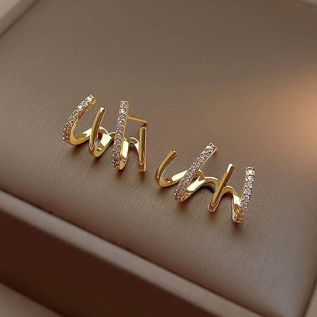Gold-Tone Crystal Embellished Multi-Row Ear Cuff Earrings