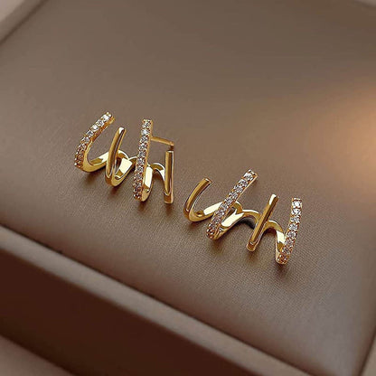 Gold-Tone Crystal Embellished Multi-Row Ear Cuff Earrings