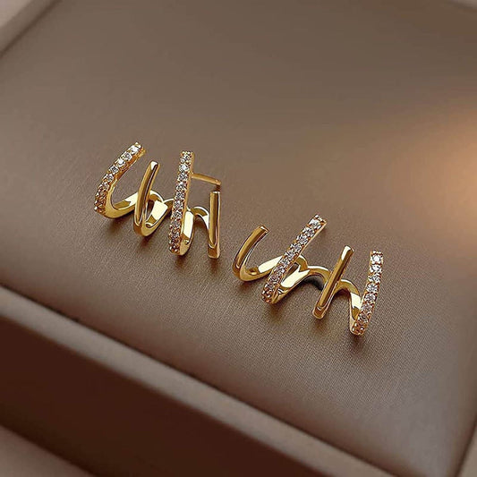 Gold-Tone Crystal Embellished Multi-Row Ear Cuff Earrings