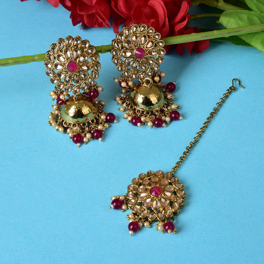 Kundan Traditional Jhumki Earring & Maangtika Set