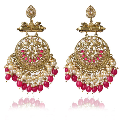Pearl Brass Red Kundan Meenakari Chandbali Earring