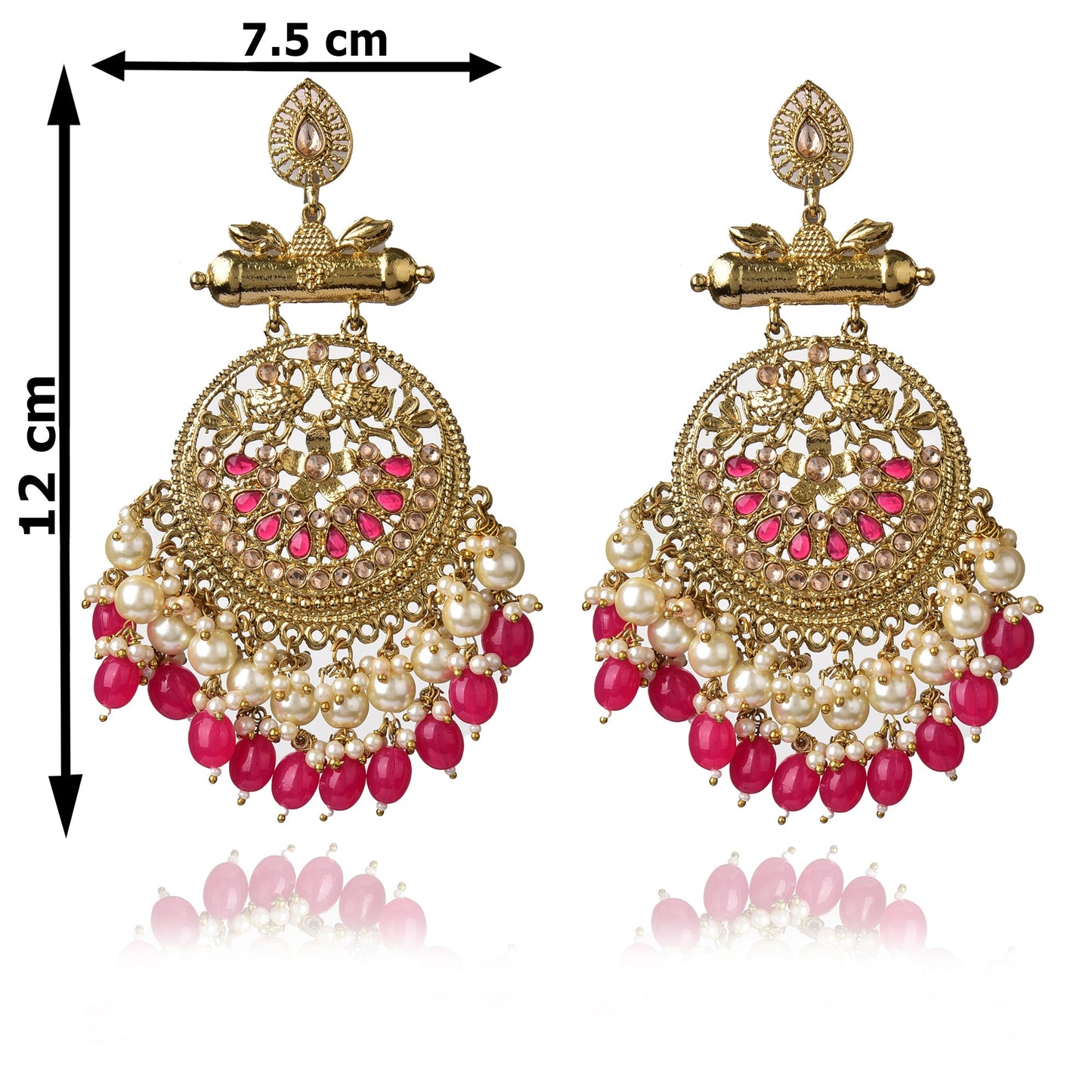 Pearl Brass Red Kundan Meenakari Chandbali Earring