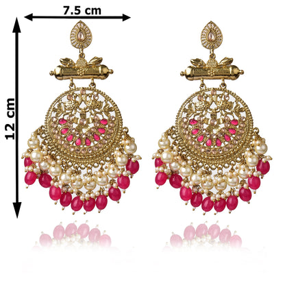 Pearl Brass Red Kundan Meenakari Chandbali Earring