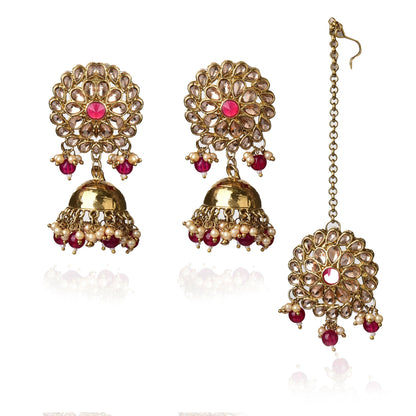 Kundan Traditional Jhumki Earring & Maangtika Set