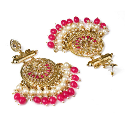 Pearl Brass Red Kundan Meenakari Chandbali Earring