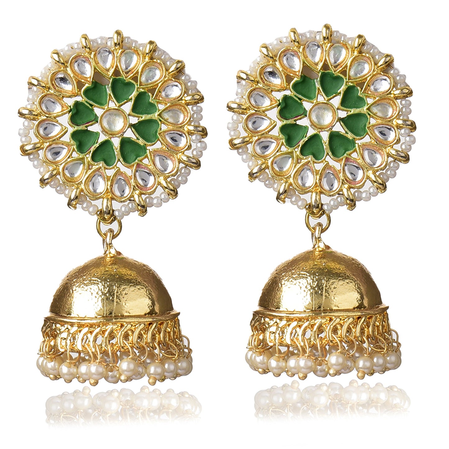 Graceful Gold  Plated Kundan & Pearls Traditional Jhumki Earring