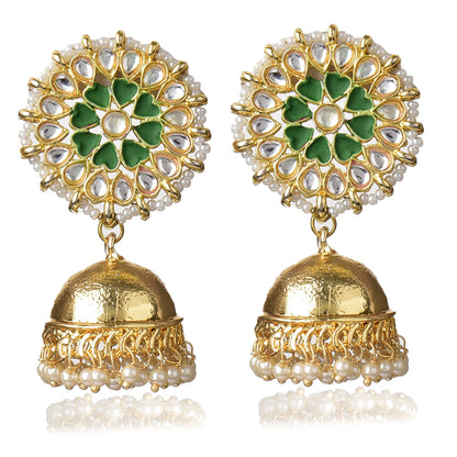 Graceful Gold  Plated Kundan & Pearls Traditional Jhumki Earring