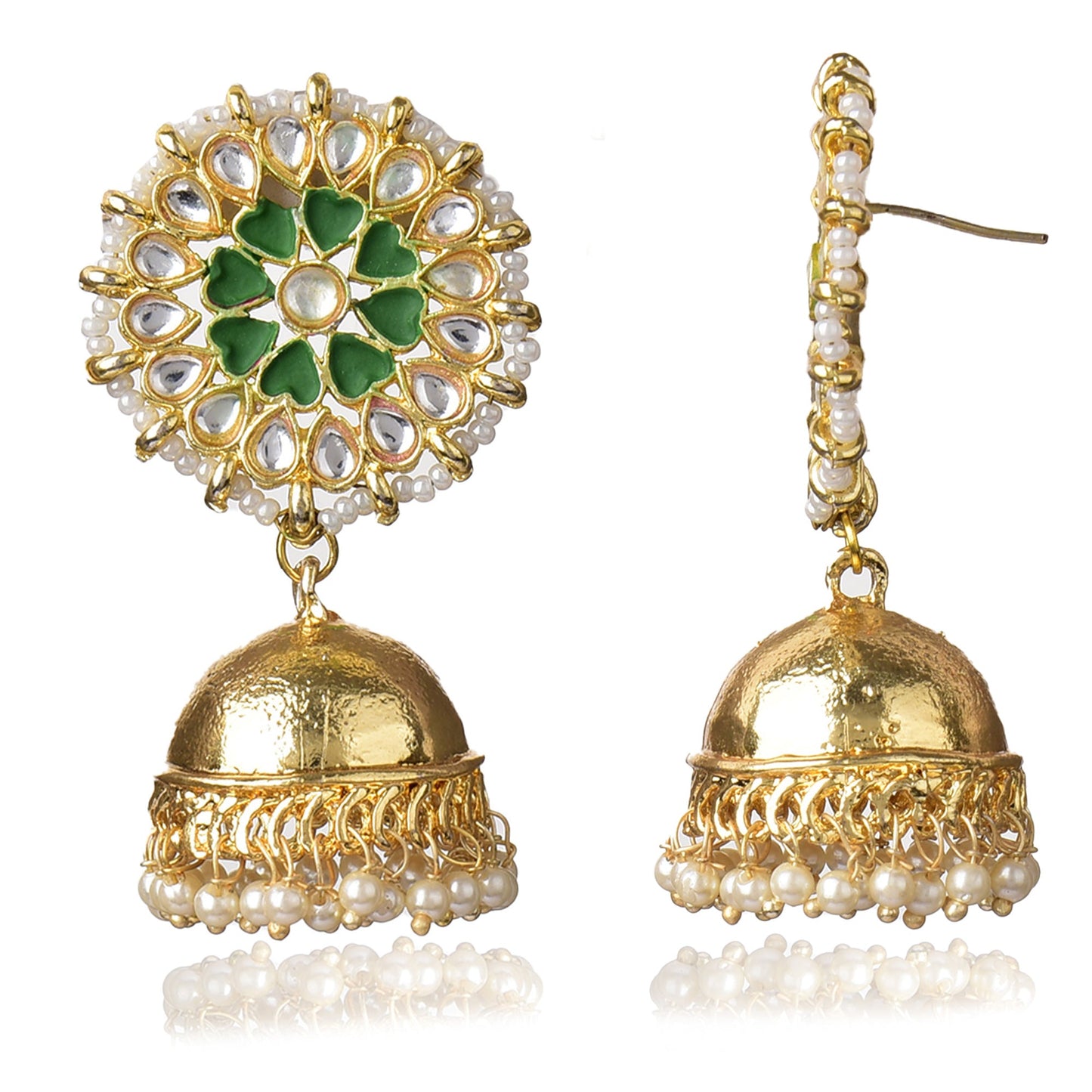 Graceful Gold  Plated Kundan & Pearls Traditional Jhumki Earring