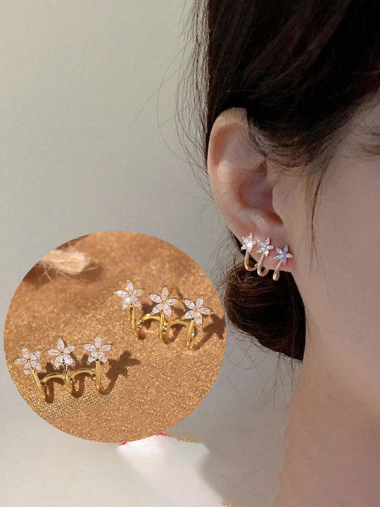 Triple Crystal Flower Stud Earrings