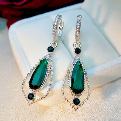 Big Geometric Green Emerald Drop Zircon hoop earring
