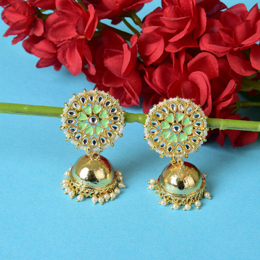 Graceful Gold Plated Kundan & Pearls Traditional Jhumki Earring