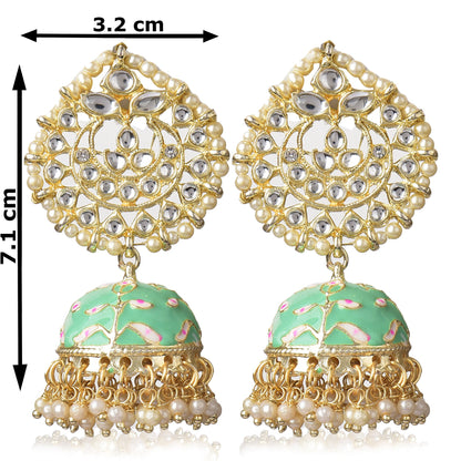 Pearl Gold Plated Kundan Meenakari Jhumka/Jhumki Earring