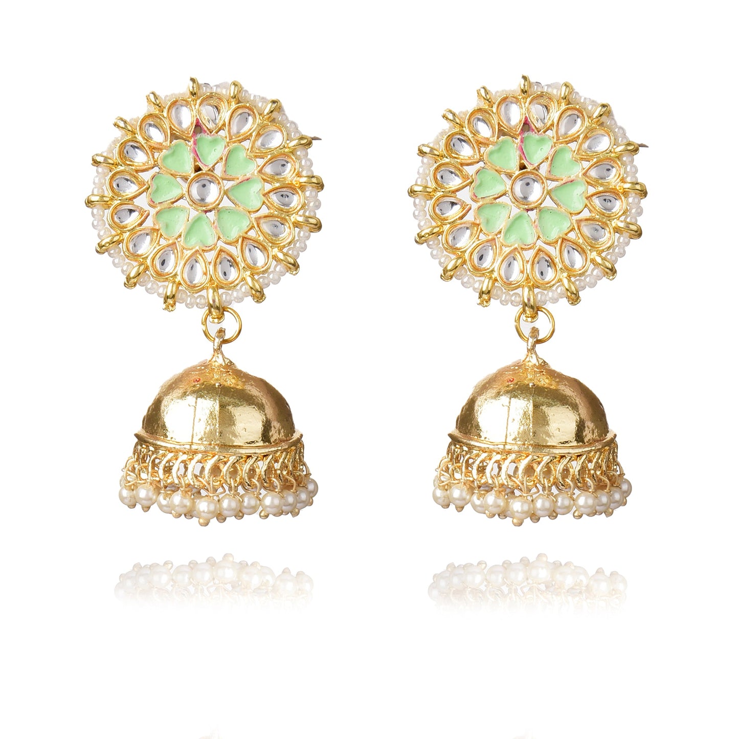 Graceful Gold Plated Kundan & Pearls Traditional Jhumki Earring