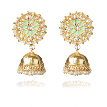 Graceful Gold Plated Kundan & Pearls Traditional Jhumki Earring
