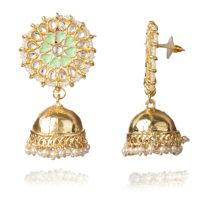 Graceful Gold Plated Kundan & Pearls Traditional Jhumki Earring