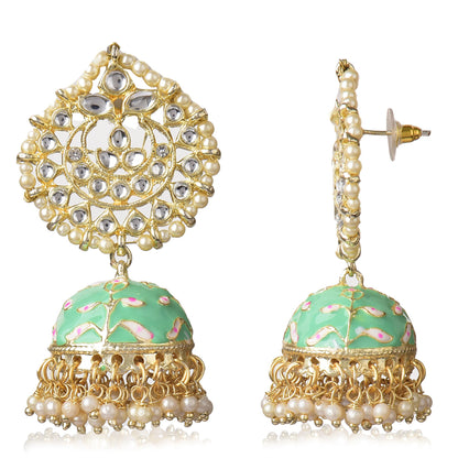 Pearl Gold Plated Kundan Meenakari Jhumka/Jhumki Earring