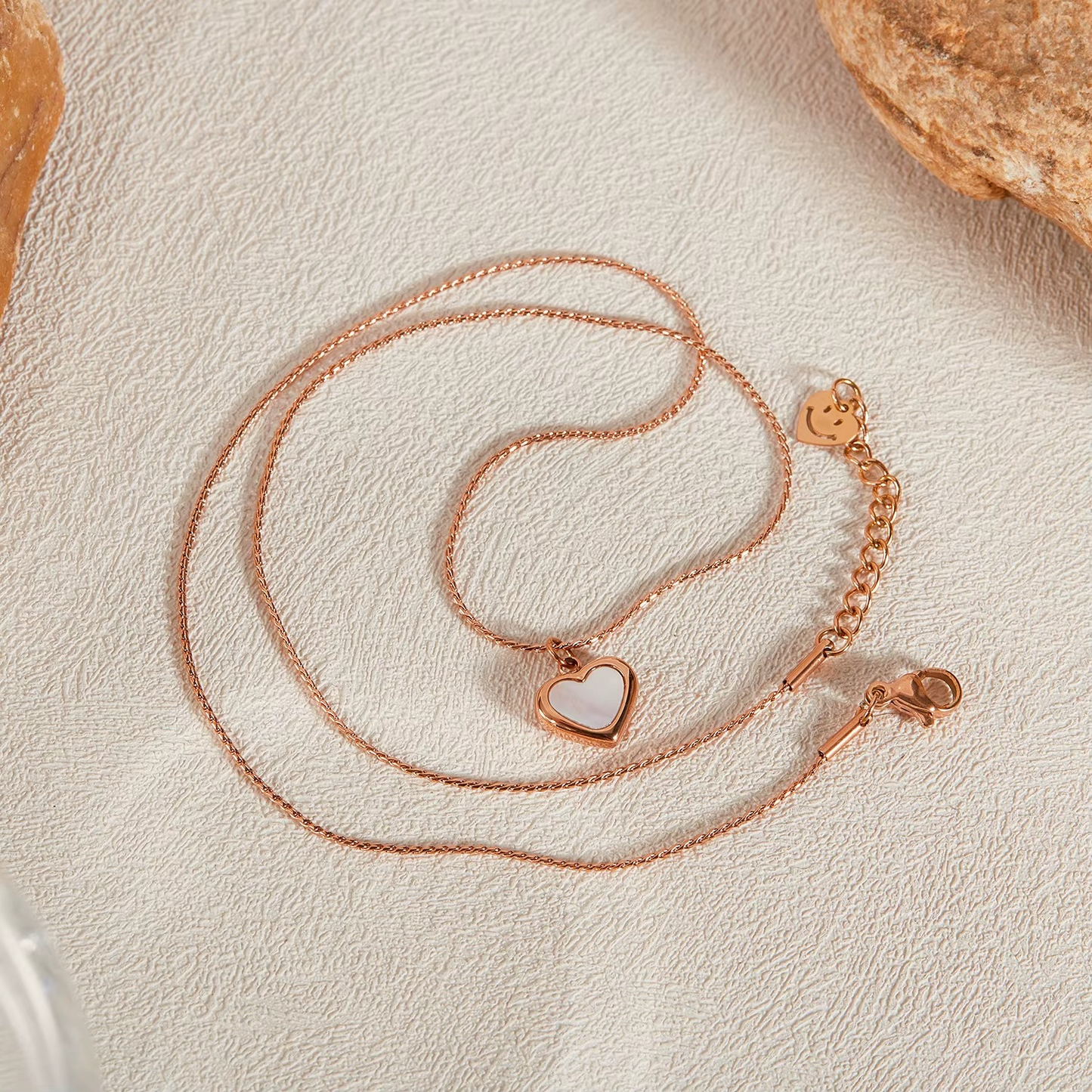 Rose Gold Plated Mother of Pearl Heart Pendant Necklace