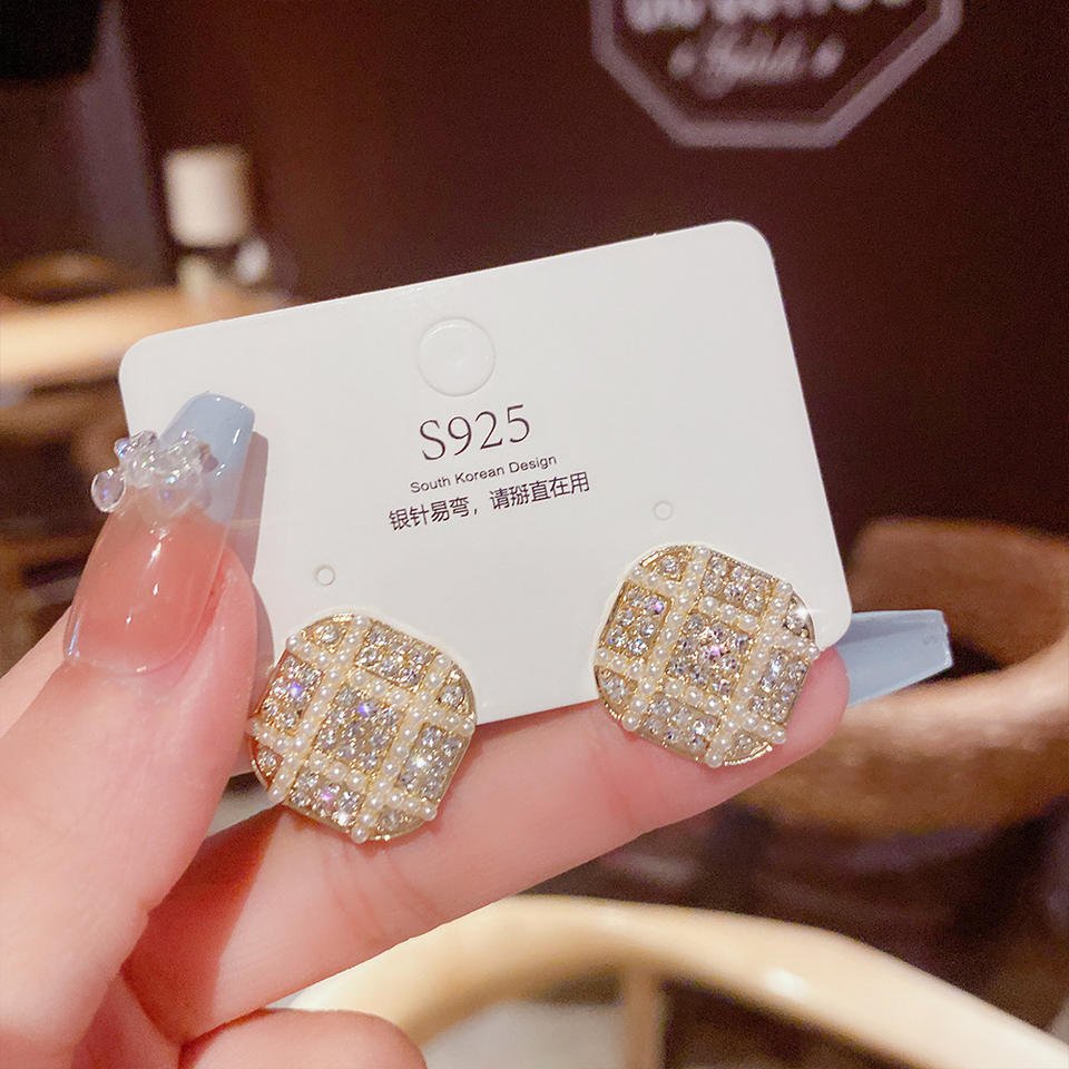 Gold-Tone Crystal and Pearl Embellished Stud Earrings