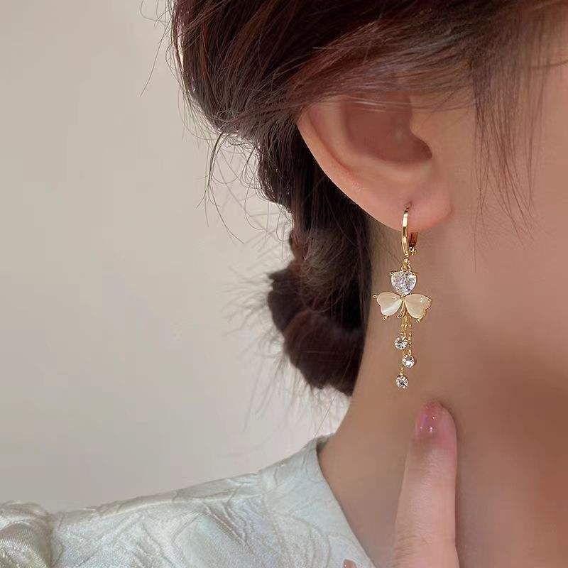 Ethonica Gold-Tone Butterfly Earrings with Opal Heart