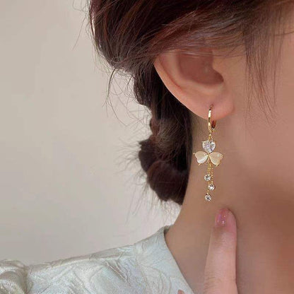 Ethonica Gold-Tone Butterfly Earrings with Opal Heart