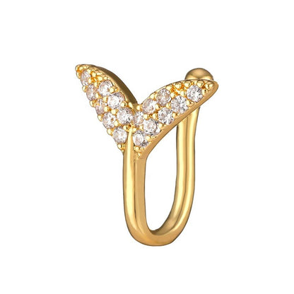 Ethonica Fish Tail Shape Gold-plated Non Piercing Nose Ring