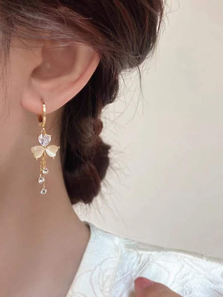 Ethonica Gold-Tone Butterfly Earrings with Opal Heart