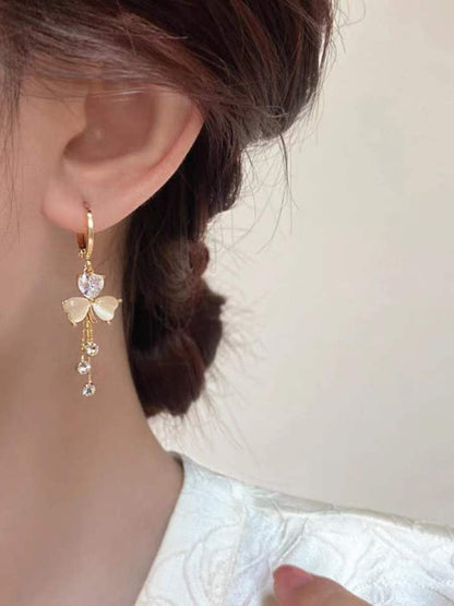Ethonica Gold-Tone Butterfly Earrings with Opal Heart