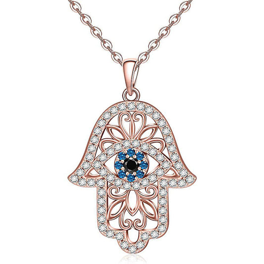 Hamsa Hand Evil Eye Zircon Pendant Necklace