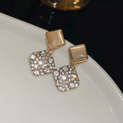 Gold-Tone Rhinestone Square Drop Earring